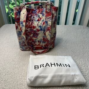 Brahmin Amelia Melbourne Bucket Bag Valor, Red, Blue and White